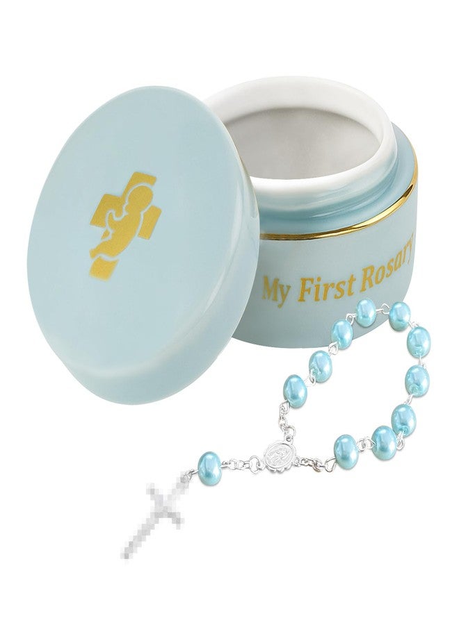 TBTFW My First Rosary, Baptism Rosary for Boys and Ceramic Keepsake Box, Shower Rosary Beads, Used for Newborn Baptism Ceremony(Blue) - Image 1